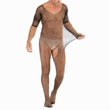 Sexy Lingerie Men See Through Fishnet Bodysuit Jumpsuit Sissy Body Stockings Porno Intimate Erotic Pantyhose Hosiery Plus Size
