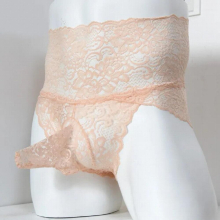 Sexy High Waist U Convex Pouch G-string Lace Candy Transparent Sexy Thong Sheer See Through Gay Wear Plus Size F10