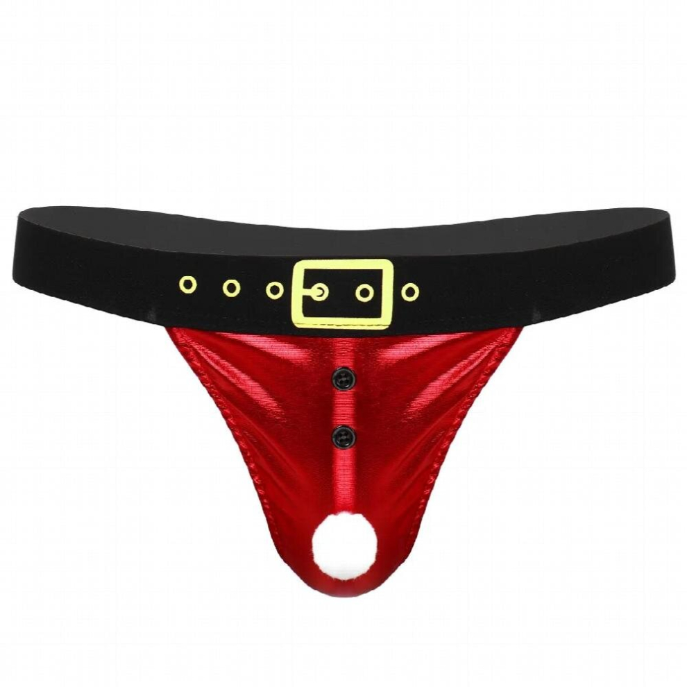 Mens Metallic Santa Lingerie Panties Jockstraps Pouch T-back Sissy Christmas Costume String Homme Thong Briefs Underwear