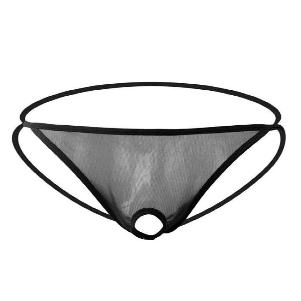 Black Sexy Lingerie Men Underwear With Penis Hole Open Front Transparent Mesh Thongs Erotic Tanga Underpants Gay