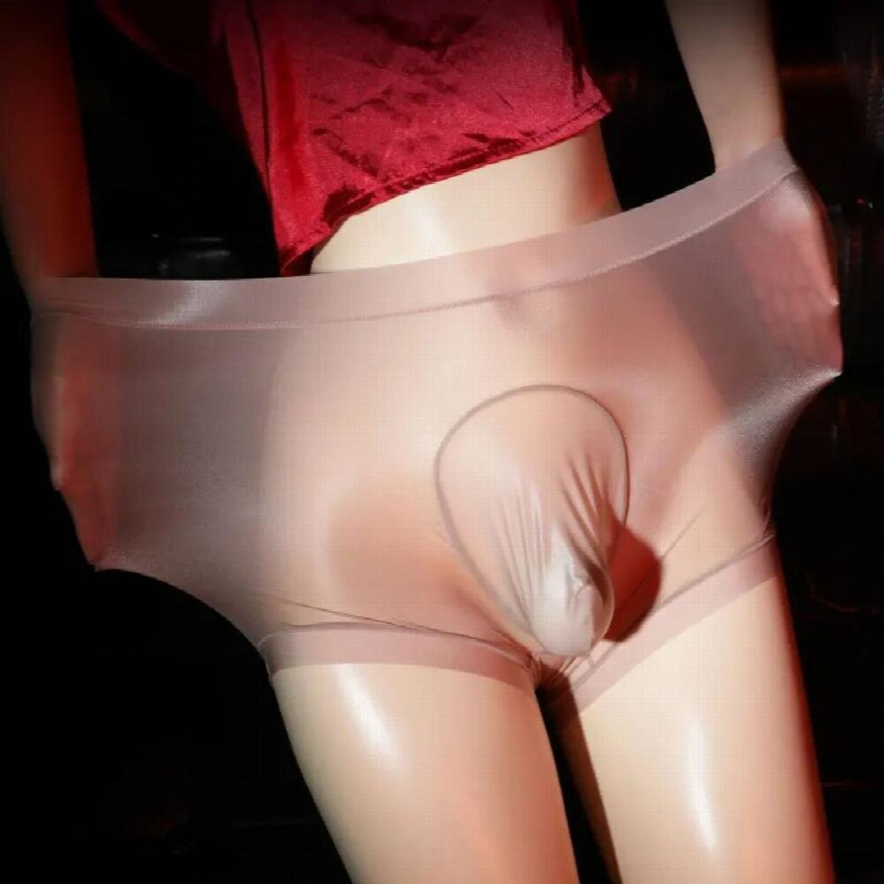 Men Lace Silky Sissy Peni Sleeve Underwear Gay Mens Boxers Underpants Breathable Transparent Glossy Ice Silk Erotic Panties
