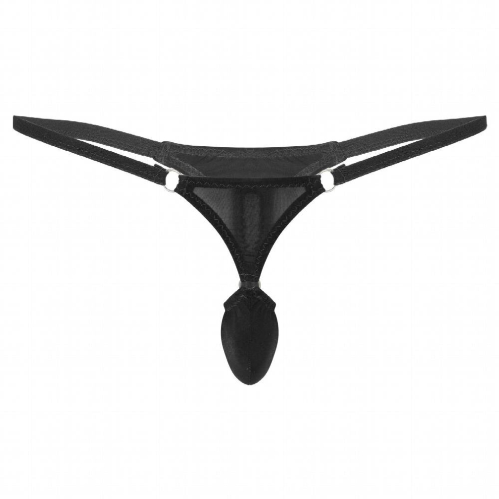Mens Low Rise Bulge Pouch G-String Thong T-Back Transparent Jockstraps Tangas Micro Panties Bikini Underwear with O-Ring