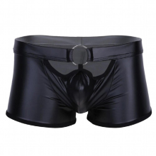 Mens Lingerie Latex Underwear Boxer Briefs Shorts Faux Leather Underpants with O-Ring Latex Panties for Sex Leather Sexy Costume