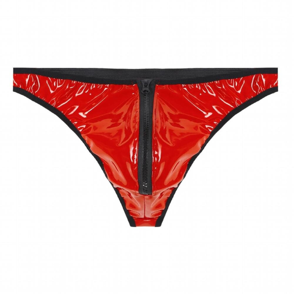 Mens Wet Look Patent Leather Briefs Zipper Bulge Pouch Thong Nightclub Bar Stage Performance Underpants sexy briefs exotic mens