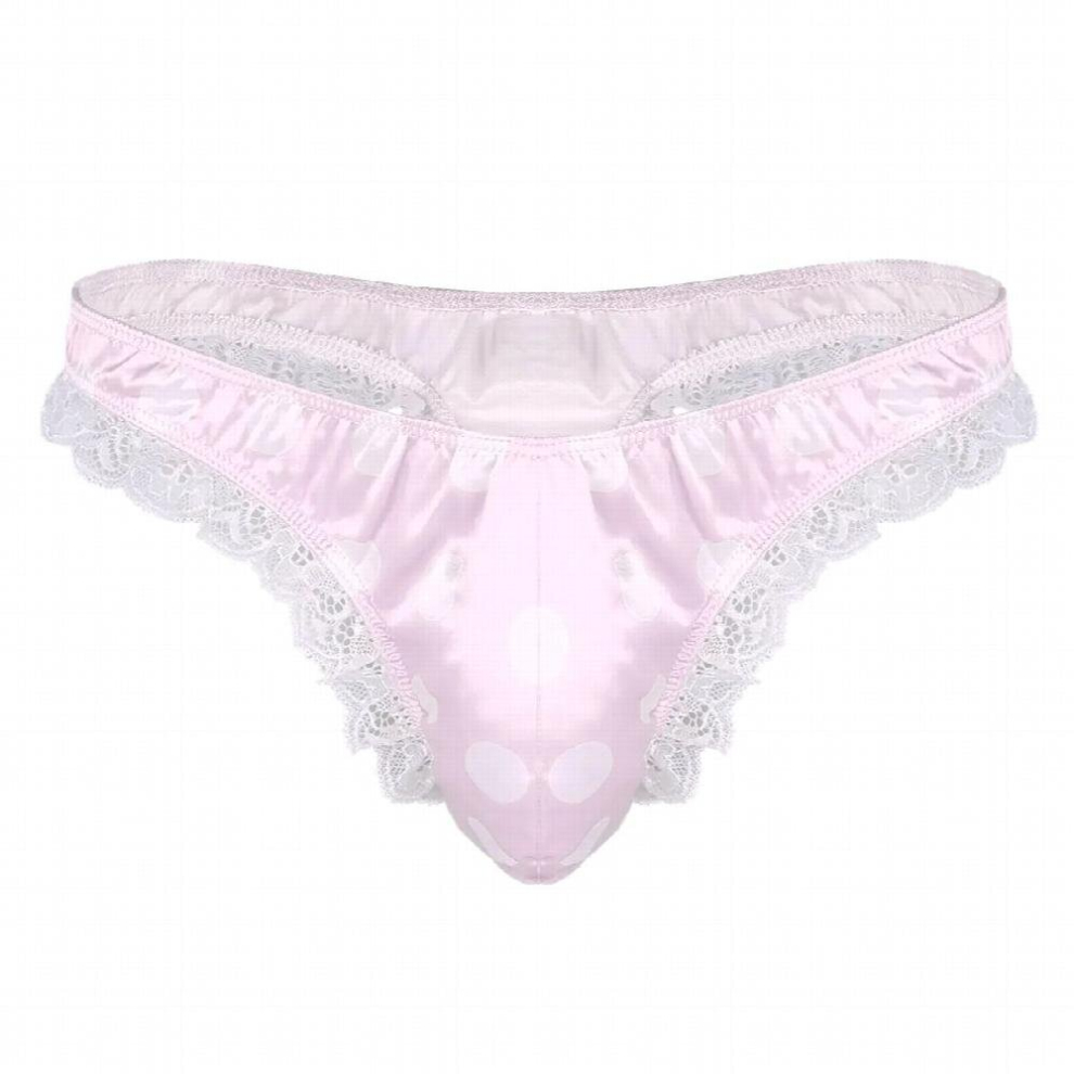 Mens Lingerie Sissy Panties Satin Ruffles Lace Polka Dots G-string Thongs Erotic Underpants Sexy Male Gay Underwear