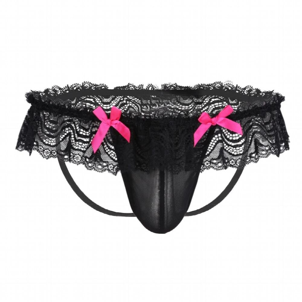 Men Sexy Panties Transparent Mesh Lace Bowknot Bikini Briefs Erotic Sissy Gay Crossdressing Open Butt Sheer Jockstrap Underpants