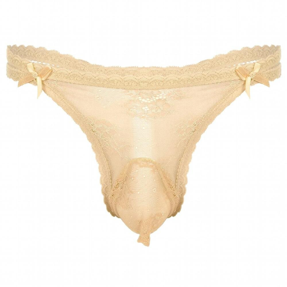 Gay Men Underwear See-through Lace Strappy Thong Briefs Low Rise Bulge Pouch G-string T-back Crossdress Sissy Panties Underpants