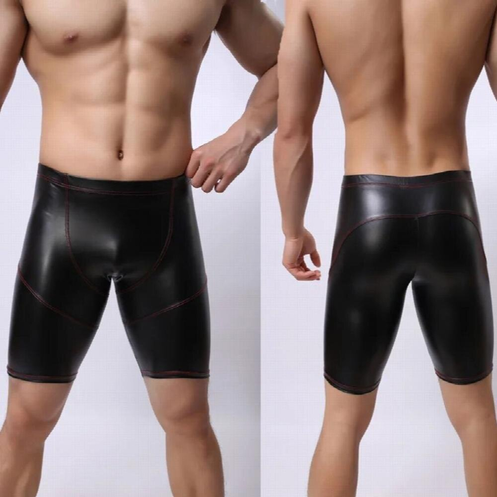 Black Sexy Men Plus Size Wild Pvc Faux Leather Panties Shorts Boxer Wetlook Clubwear Jockstrap Fetish Gay Wear Erotic Lingerie Fx21