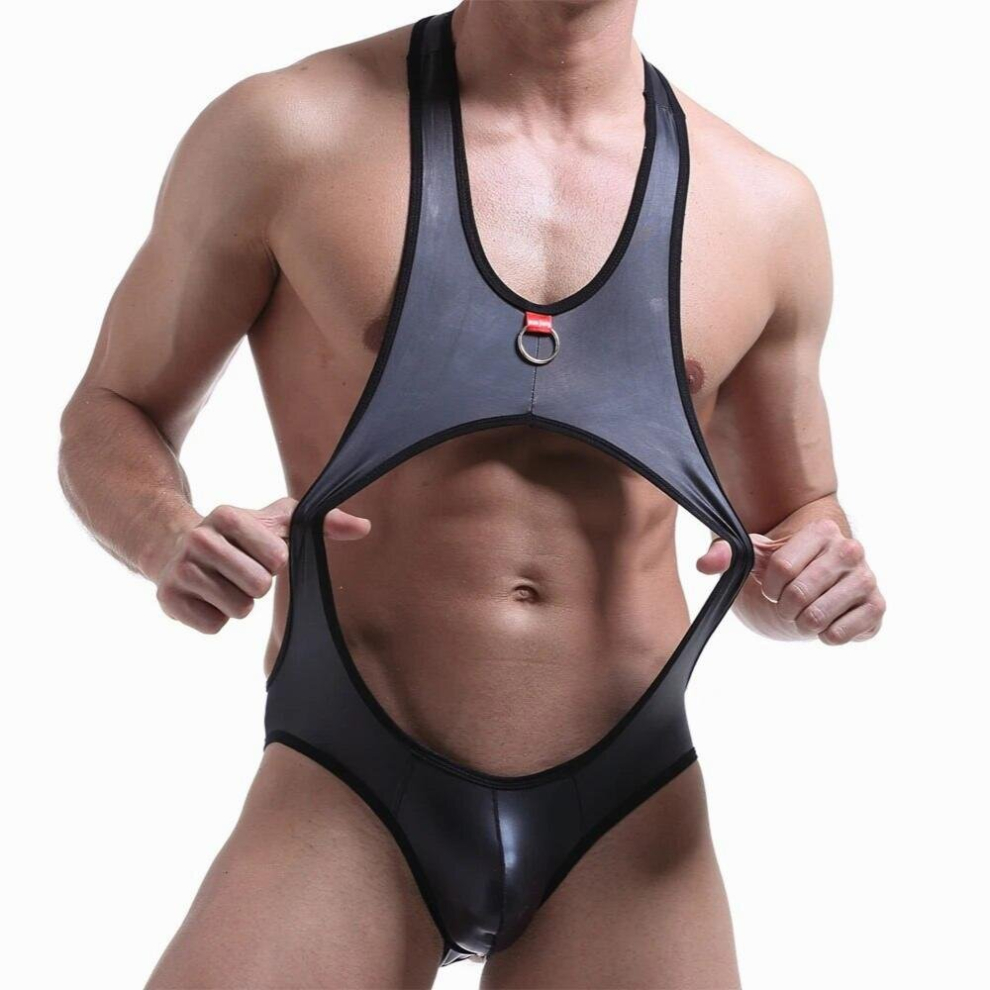 Black Mankini Bodysuit Men Open Butts Jockstrap Underwear Leotard Buttocks Hollow Wrestling Singlet Male Lingerie Elasticity Slips
