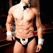 Sexy Lingerie Men Mankini Thong Waiter Costume Cosplay Lingerie Sexy Bow Tie Underwear Body Porn Suit Sissy Panties Gay Briefs