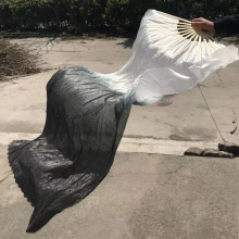1.8M 1pc Real Silk Belly Dance Veil Fans Bamboo Dyed Performance Long Fan Belly Dancing 100% Real Silk Fans
