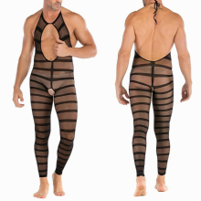 Mens Husband Dating Exotic Lingerie Sexy Pajamas Mesh Bodysuit Sexy Underwear Open Crotch Striped Sexy Mesh Gay Erotic Lingerie