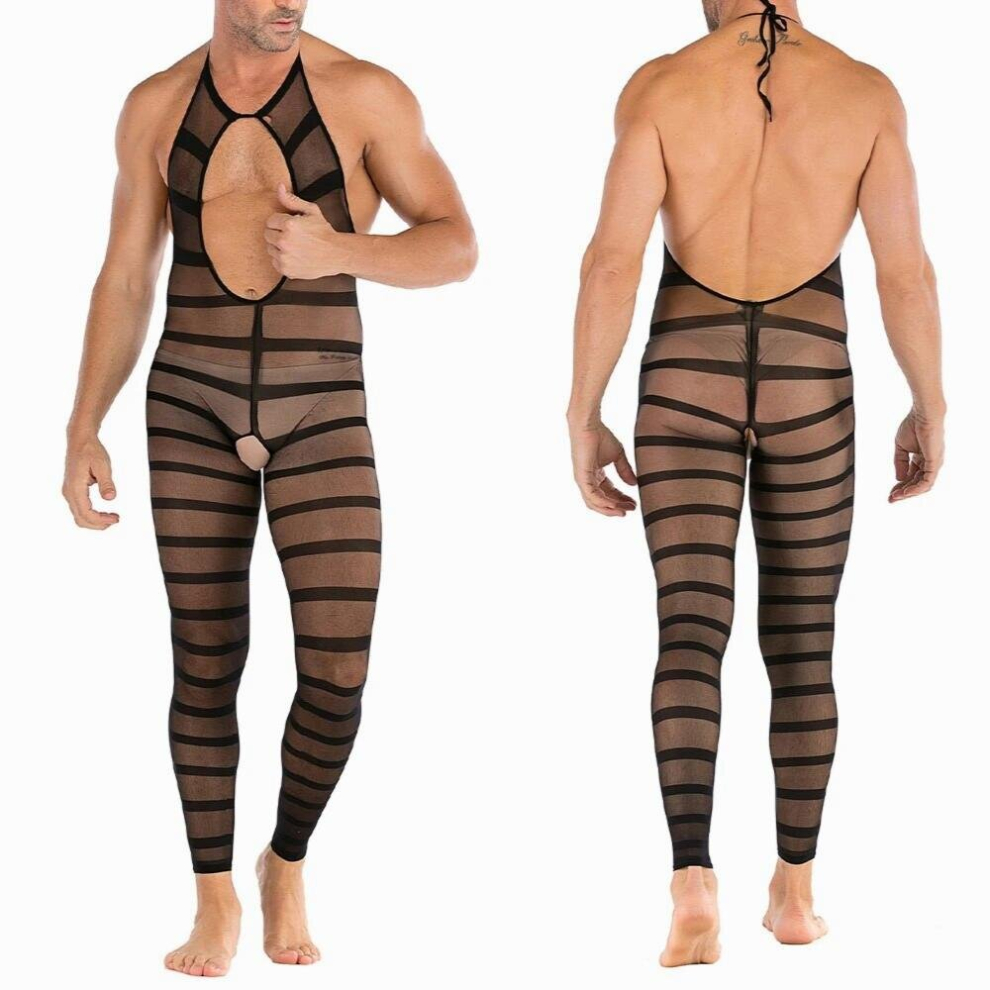 Multicoloured Mens Husband Dating Exotic Lingerie Sexy Pajamas Mesh Bodysuit Sexy Underwear Open Crotch Striped Sexy Mesh Gay Erotic Lingerie