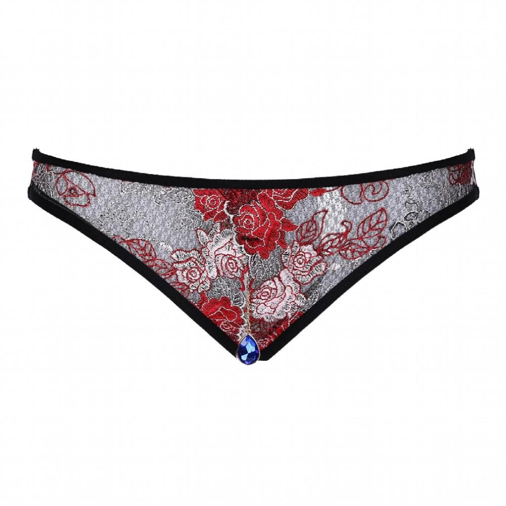 Mens Panties Rhinestone Pendant Flower Embroidery Thongs Sissy Underpants Crotchless G-string Open Butt Briefs Gay Underwear