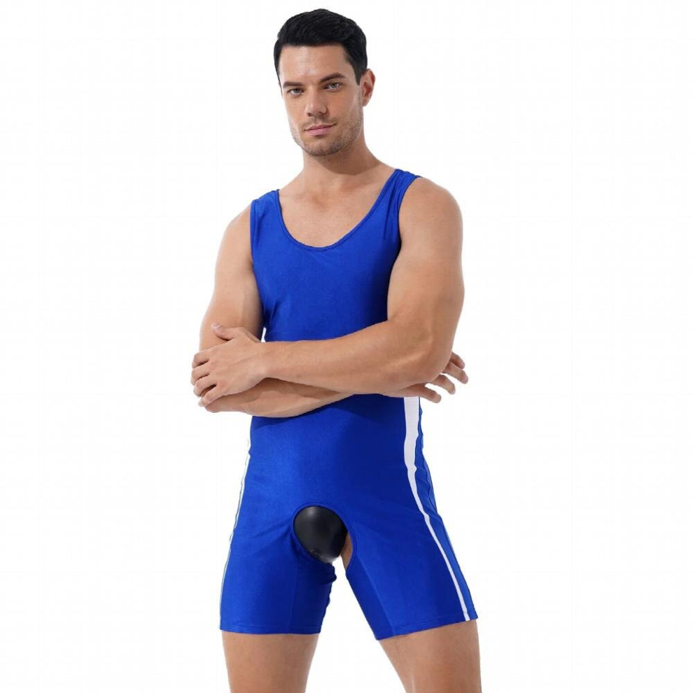 Multicoloured Mens Lingerie Crotchless Open Butt Jumpsuit Open Crotch Romper Pajamas Block U Neck Sleeveless Erotic Teddies Bodysuit