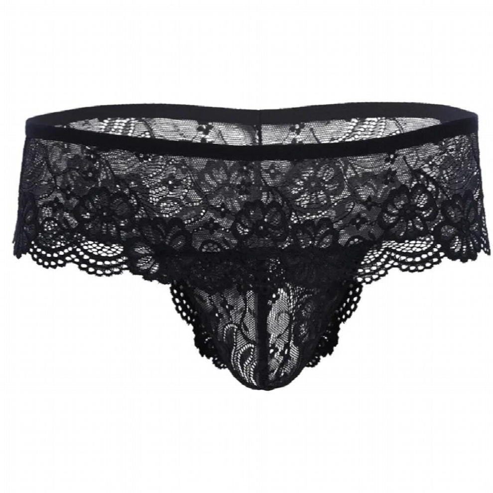 Mens G-string Bikini Sissy Panties Lingerie Sissy Gay Underwear Lacework Open Butt Bulge Pouch Low-rise Lace Briefs Underpants