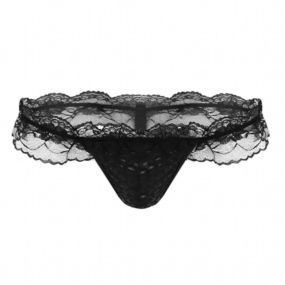Multicoloured Msemis Men Lingerie Gay Sissy Panties Brief See Through Lace Ruffle Open Butt Jockstrap Underwear Micro Thong Bikini Gstring