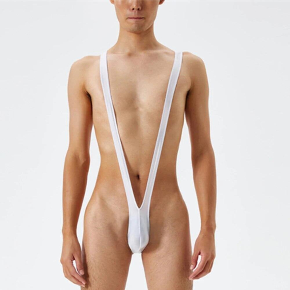 Multicoloured Mens Bodysuit Sexy Backless Jumpsuit Glossy Silky Mankini Bikini Bodysuit Jockstrap Thong Porn T-Back Underwear Hollow Leotard