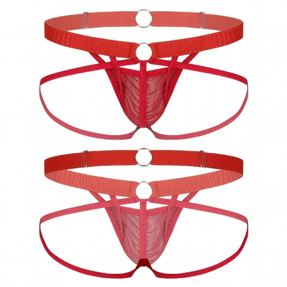 Mens Sissy Lingerie See Through Sheer Mesh Bulge Pouch Strappy Thong Low Rise Adjustable Waistband G-string Jockstrap Underwear