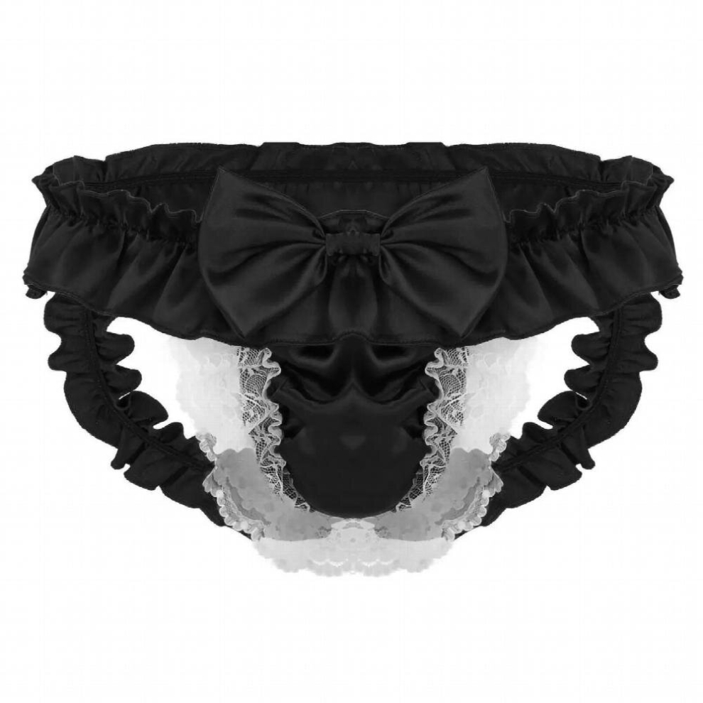Mens Lingerie Night Gay Male Panties Open Butt Wetlook Jockstraps Sexy Bowknot Sissy Satin Open Crotch Briefs Underwear for Man