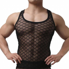 Mens Sexy See-through Blouse Vest Party Diamond Mesh Long Sleeve Sexy Short Top Breathable Trousers Body Suit Sexy