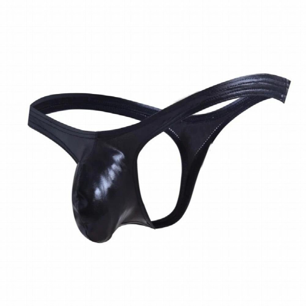 Mens Sexy Underwear Leather Pouch Panties PU Leather Sexy Thong Stage Show Nightclub Show T Pants