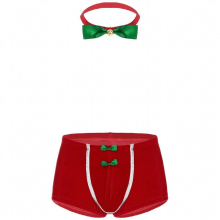 Mens Lingerie Erotic Sex Cosplay Costume Christmas Holiday Sexy Costume Front Bulge Pouch Boxer Shorts Underwear with Bowtie