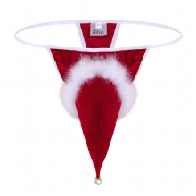 Mens Erotic Lingerie Underwear Christmas Holiday Party Costume Santa Hat Look Velvet Briefs Low Rise High Cut T-back G-string