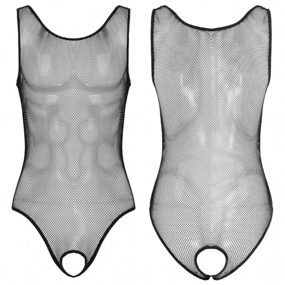 Mens Fishnet Leotard Bodysuit Adult Sexy Hollow Out Lingerie Sleeveless Open Crotch Jumpsuit Underwear Nightwear Male Erotic