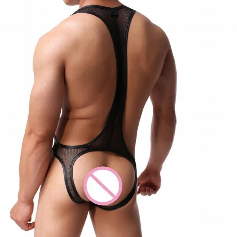 Transparent Mesh Thong Bodysuit Men See Through Jockstrap Sexy Body Suit Gay Underwear Erotic Bodywear Male Lingerie Clothing