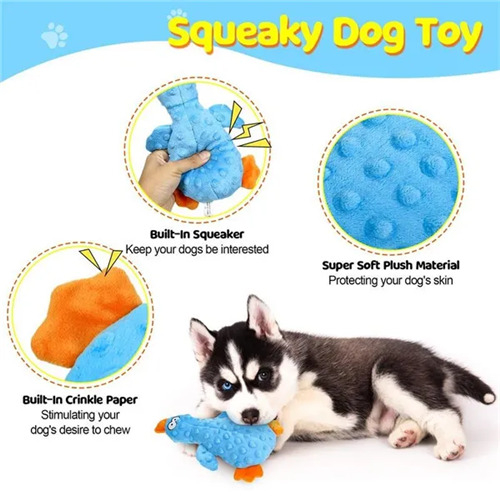 (Blue) Plush Squeaky Dog interactive Toys Funny Duck 2