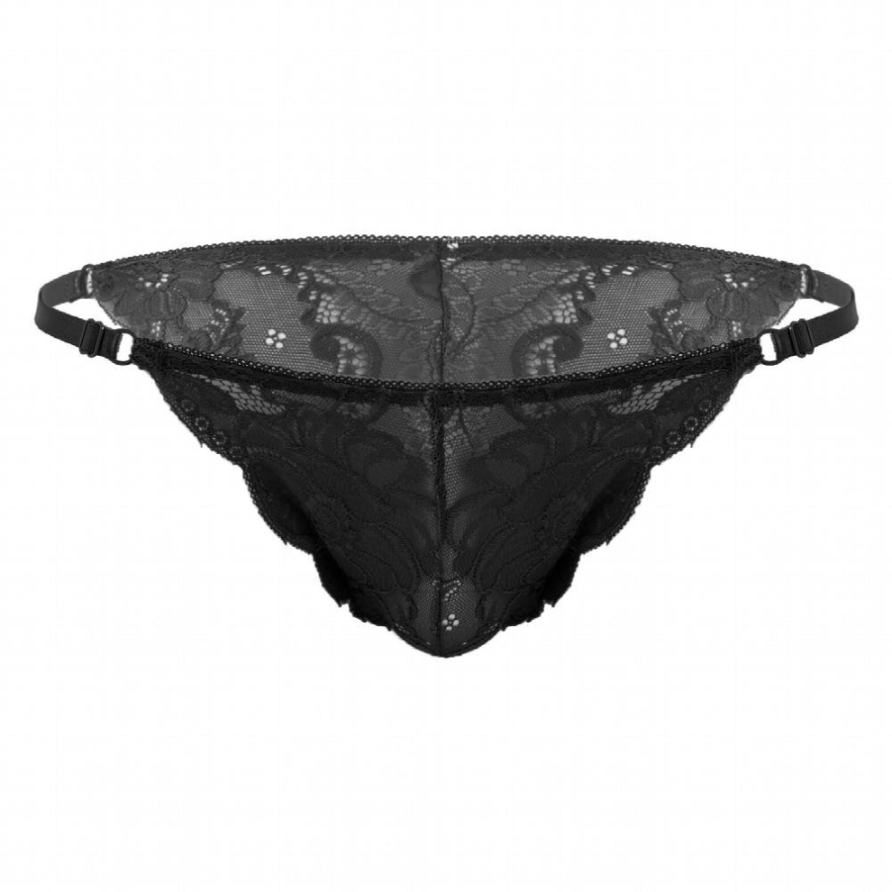 Gay Men Underpants Low Waist Floral Lace Briefs Sissy Panties Exotic Lingerie Adjustable Elastic Waist G-string Thongs Underwear