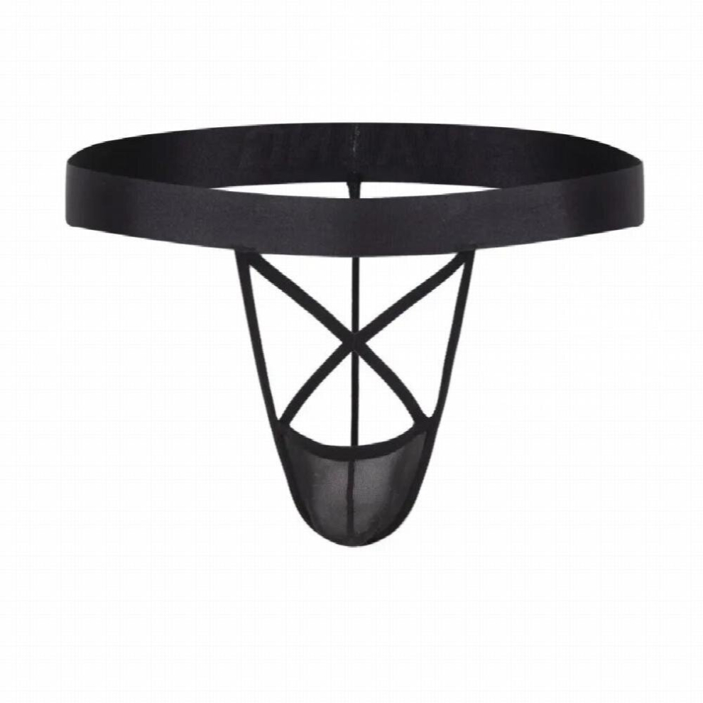 Sexy Mens Hollow Out G String Porno Panties Gay Hornier Sex Clothes Solid Stretch Mesh Faux PU Club Stripper Thong Panties