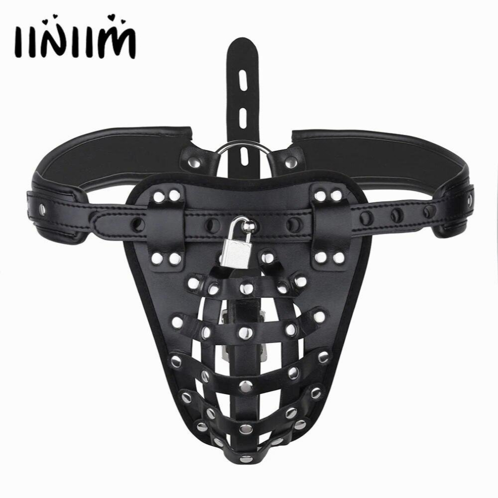 Sexy Gay Mens Lingerie G-string Underwear PU Leather Basket Bulge Pouch Jockstrap Underpants Adjustable with Lock Exotic Panties