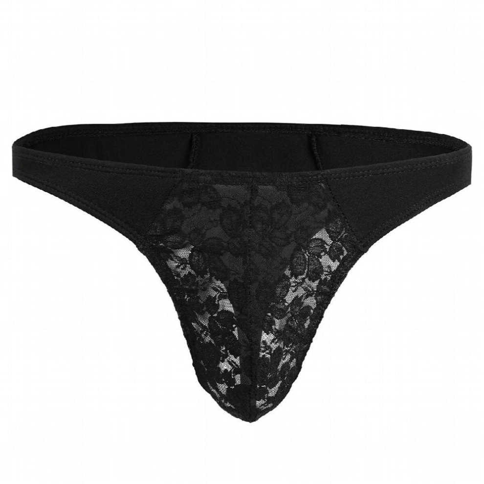 Mens Sexy Erotic See Through Lingerie Briefs Thong Low Rise Lace Floral Bulge Pouch G-string Bikini Sissy Underwear Underpants