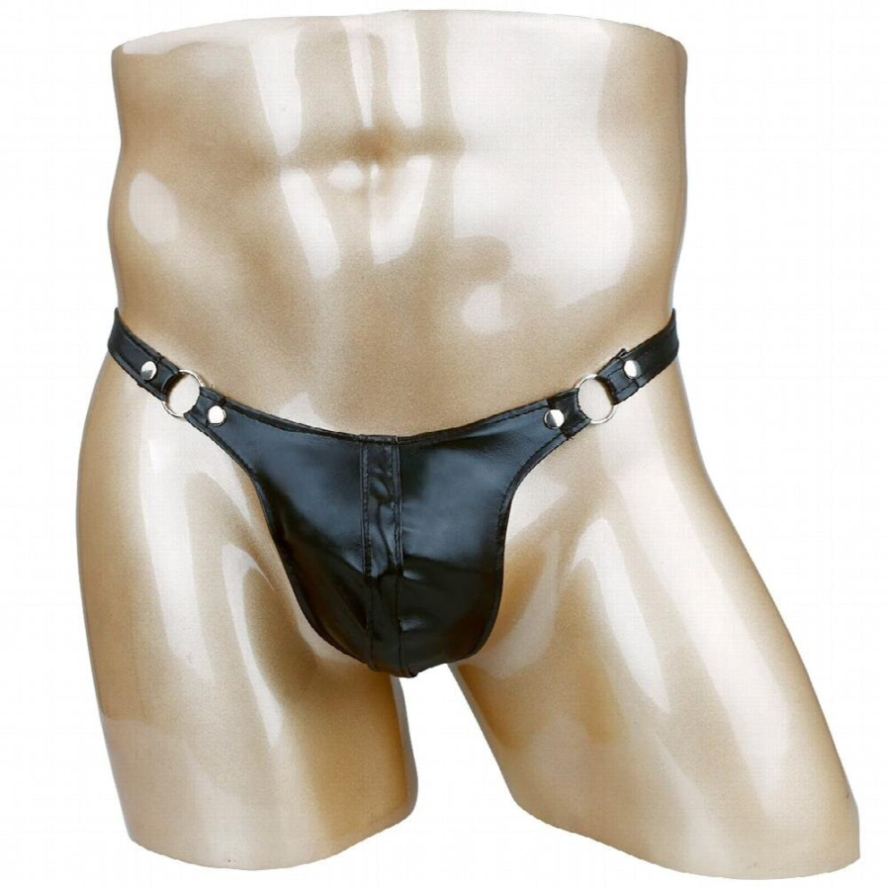 Black Men Sissy Underwear Briefs Faux Leather Underpants Sexy Mens Briefs Jockstrap G-String Gay Underwear Panties Bulge Pouch Thong