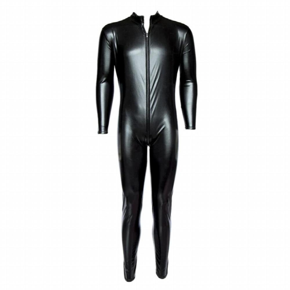 Wet Look Faux Leather Catsuit Sexy Lingerie for Men Spandex Bodysuit Clubwear Erotic Male Costume XXL XXXL Plus Size