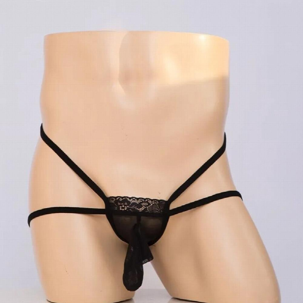 Sexy Men Underpants Thongs See-through Lace Hollow Panties Underwear Low Waist Slim Club Wear Thongs Briefs Nightclub