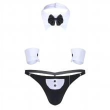Mens Waiter Costume Sexy Erotic Lingerie Sets for Men Low-rise Tuxedo Thongs Sissy Panties Underwear with Collar Bracelet