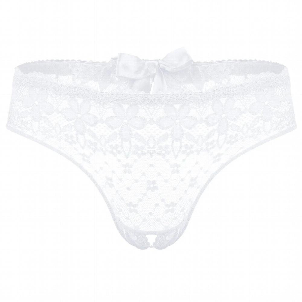 Mens Sissy Lingerie See-through Floral Lace Underwear Bowknot Crotchless Briefs Low Rise Elastic Waistband Erotic Underpants