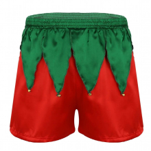 Men Soft Satin Christmas Elf Costume Sexy Male Boxer Shorts Holiday Santa Claus Fancy Cosplay Party Underwear