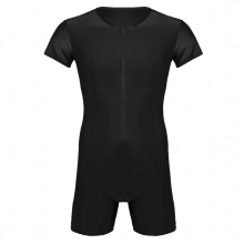 Mens One-piece Sexy Lingerie Bodysuit Clubwear Short Sleeve Front Zipper Soft Boxer Briefs Leotard Bodysuit Jumpsuit Swimsuit