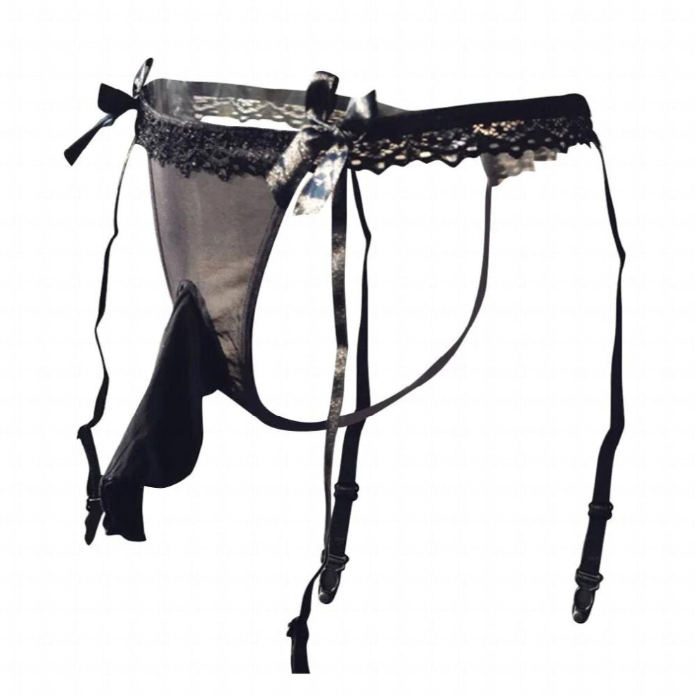 Black Ruffles Mini Skirts For Mens With Thong Underwear Lingerie Sexy Sets G String Crotchless See Through Crossdress Panties