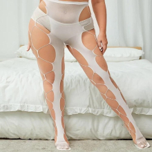 Pantyhose Plus Size Jacquard Hollow Out Mesh Hosiery Sexy Lingerie Garter Belt Suspender Sock Exotic Stockings