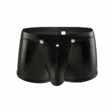 Mens Sexy Boxer Shorts PU Faux Leather Underwear Crotchless Bulge Penis Pouch Panties Wetlook Fetish Costume