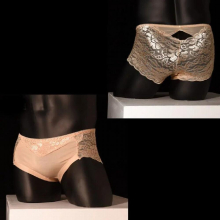 Sexy Massage U Convex Pouch G-string Lace See Through CockRing Socks Pouch Briefs Sexy Thong T-back Candy Plus Size F10