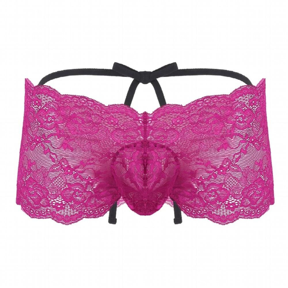 Sexy Mens Erotic Lingerie See Through Floral Lace Boxer Shorts Strappy Bulge Pouch Open Butt Underwear Low Rise Sissy Gay Briefs