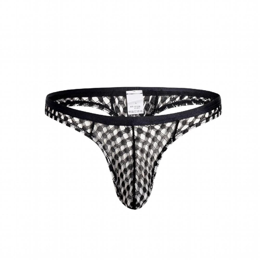 Mens Sexy Underwear Bulge Penis Pouch U Convex Thong G String T Back Bikini See Through Fishnet Mesh Transparent Lace Panties