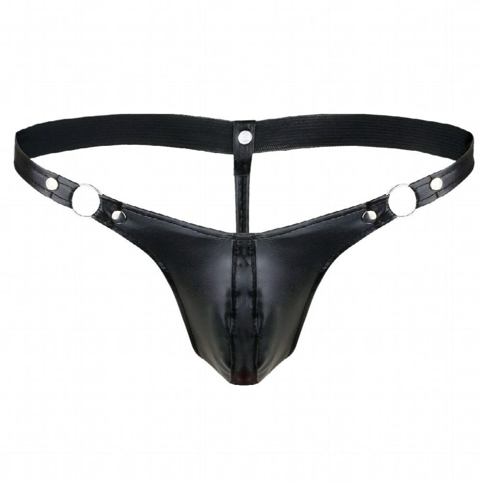 Mens Latex Faux Leather Underpants Low Rise Bulge Pouch Lingerie Underwear Elastic Waistband Jockstrap G-string T-back Thongs
