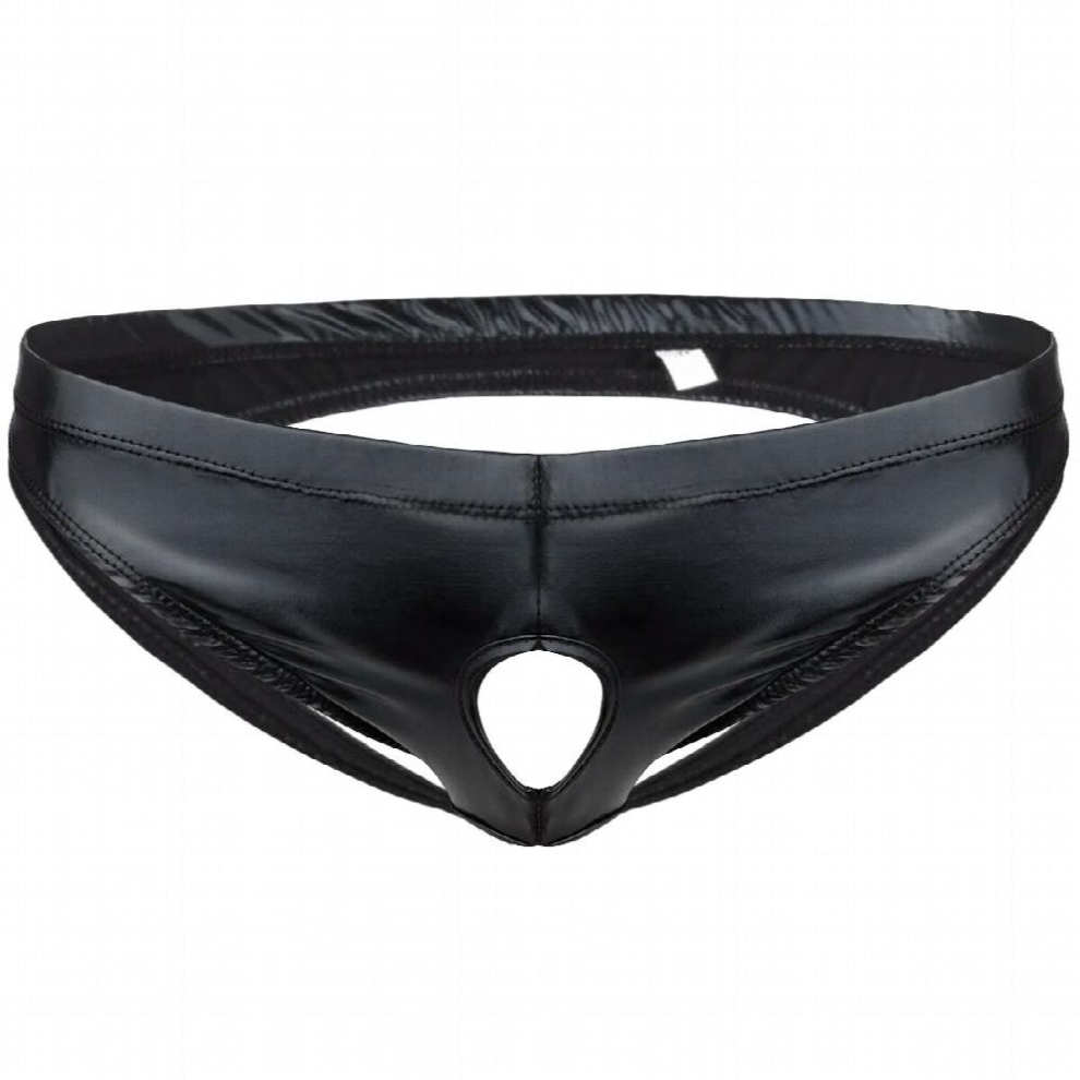 Mens Latex Patent Leather Underwear Crotchless Open Butt Glossy Underpants Wetlook Hollow Out Low Rise Panties Erotic Lingerie
